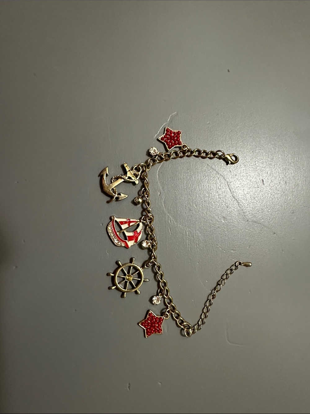 Nautical Charm Bracelet with Red Star Accents